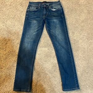 Blue Slim Fit Jeans with Gold Stitching